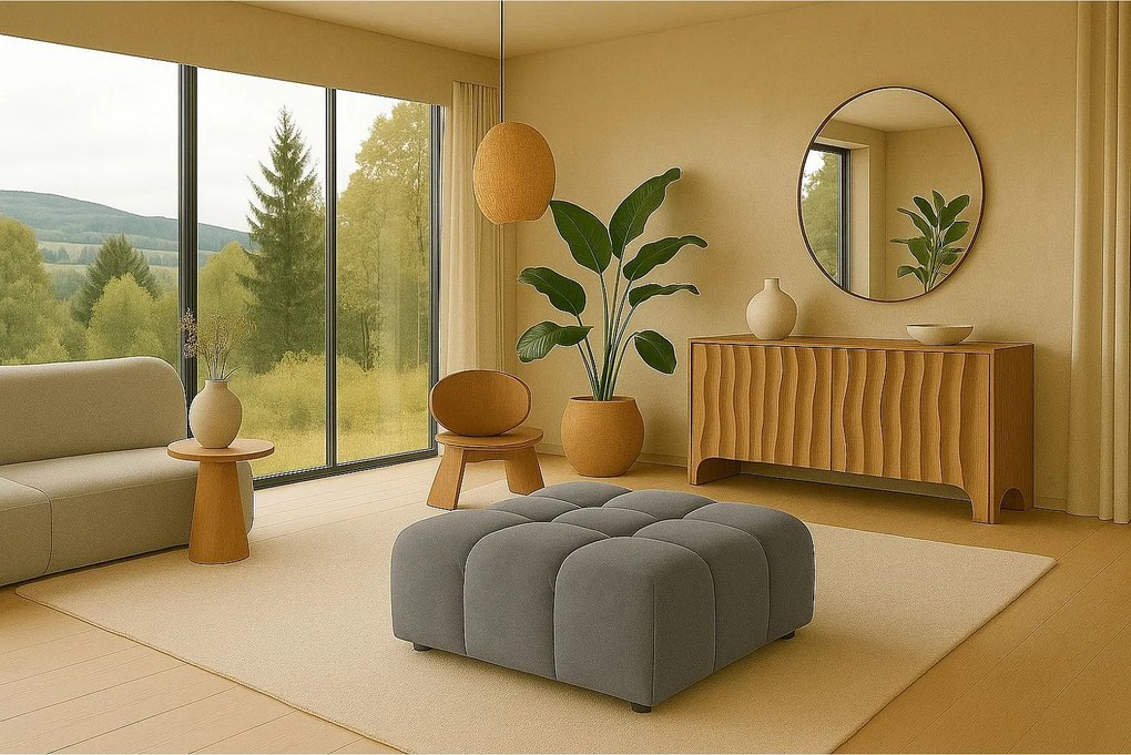 Pufa, pufa modułowa Bolla, tkanina Bluvel, Popielaty