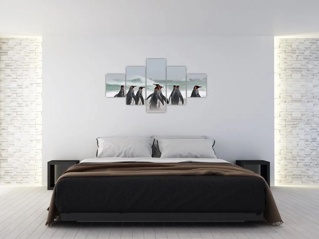 Obraz pingwinów nad oceanem (125x70 cm)