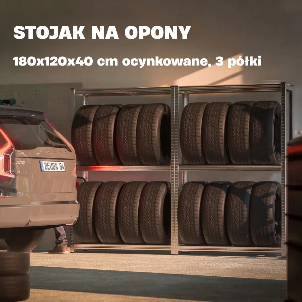Regał na opony TYRE, 120x40x180 cm, max 795 kg, srebrna/jasnobrązowy Jurhan