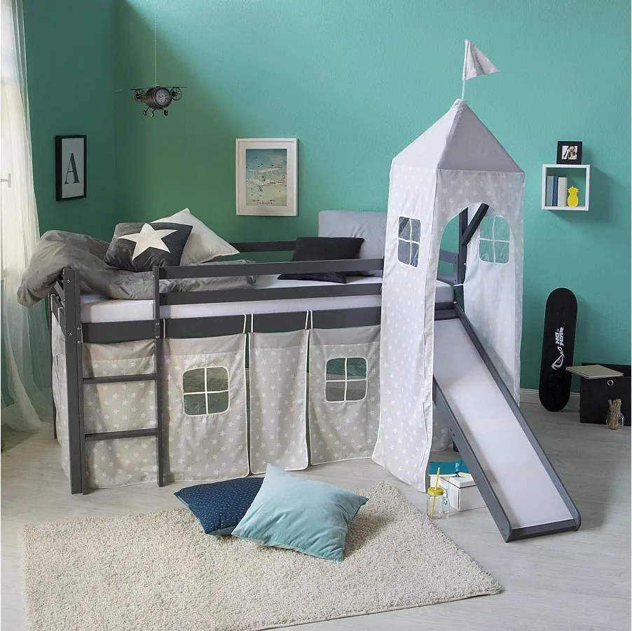 Łóżko piętrowe 207,5x228x219,5 cm szare Listwy Wieża