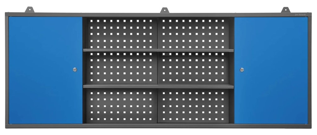 Szafka warsztatowa wisząca z perforowaną tablicą antracytowo-niebieska, 1600x600x200 mm: LEO