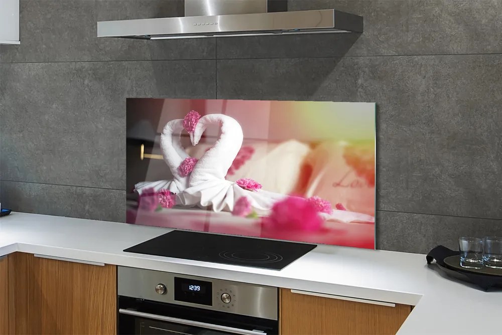 Szklany Panel Łabędzie z Ręczników i Kwiaty