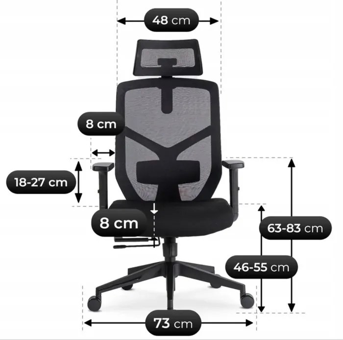 Fotel Biurowy Ergonomiczny Obrotowy BENTO Czarny Nowoczesny