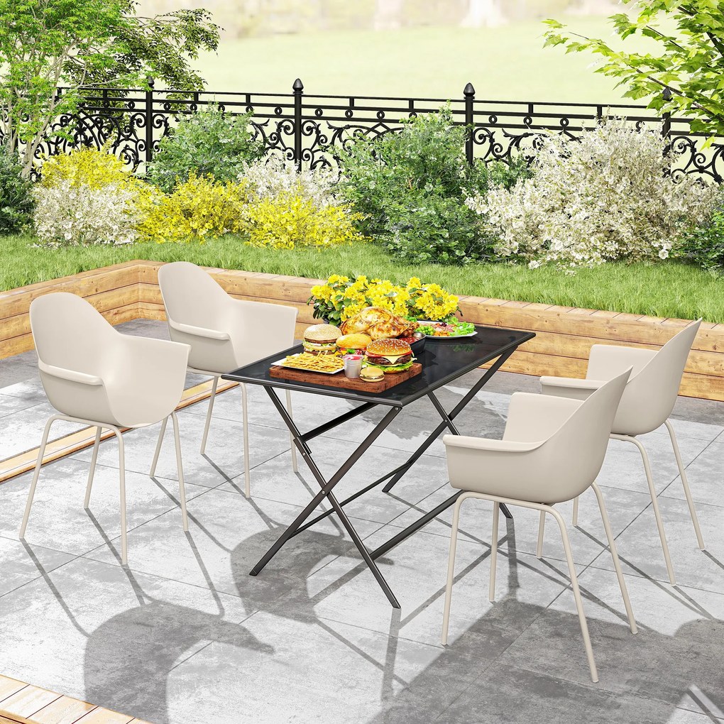 Outsunny Zestaw 4 krzeseł ogrodowych Składane Szare z oparciem Podłokietniki do 120 kg | Aosom PL