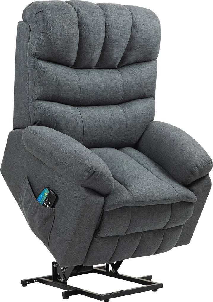 HOMCOM Fotel podnoszący, elektryczny fotel relaksacyjny z funkcją masażu, fotel tapicerowany z funkcją podnoszenia, metal, tkanina, szary