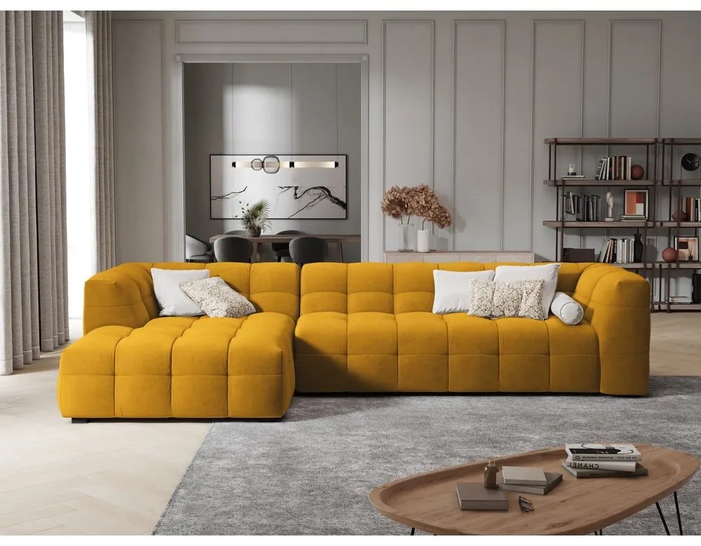 Żółty aksamitny narożnik Windsor &amp; Co Sofas Vesta, lewostronny