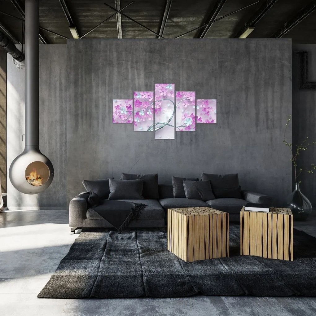 Obraz kwiatów na srebrnej łodydze - abstrakcja (125x70 cm)
