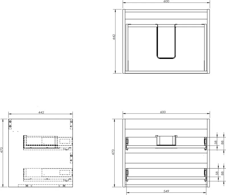 Mexen Rivel szafka łazienkowa podumywalkowa 60 cm z blatem, 2 szuflady, ryflowana , biała mat - 91A20-06047-2-BFFC01