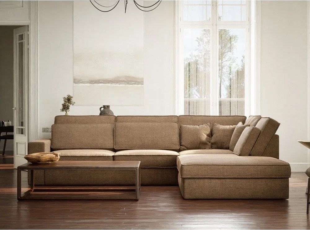 Jasnobrązowy narożnik z tkaniny szenilowej (prawostronny/w kształcie litery L) Kirou – Maison de Rêve