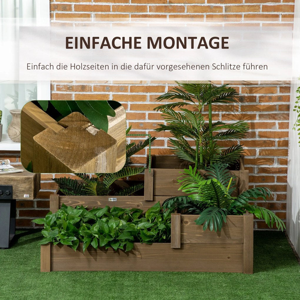 Outsunny Wysoki grząd, 4 pojemniki na zioła na 3 poziomach, odporny na warunki atmosferyczne, drewno lite, 122 cm x 122 cm x 51 cm, Naturalny