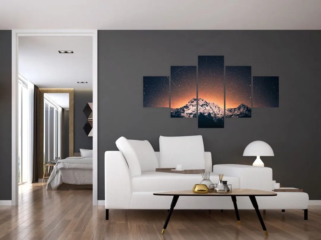 Obraz nocnego nieba z górą (125x70 cm)