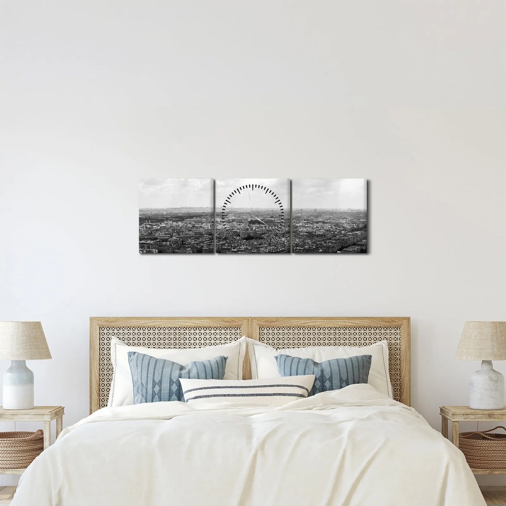 Obraz - Dachy domów w Paryżu (z zegarem) (90x30 cm)