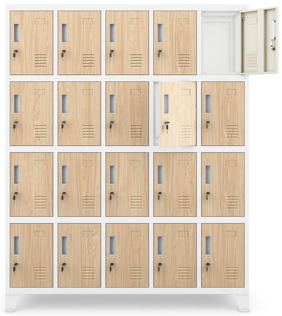 Szafa skrytkowa socjalna BHP biała/dąb sonoma: Eco Design ROBERT, 1360 x 1720 x 450 mm