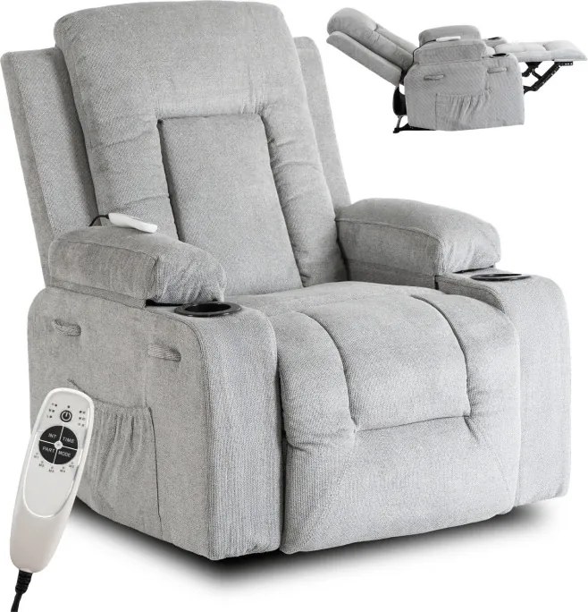 Fotel Masujący BOX 2 Rozkładany z Podnóżkiem Szary Nowoczesny