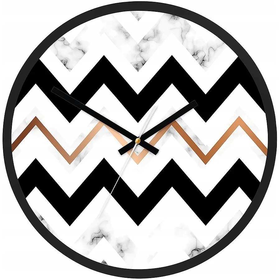 Zegar ścienny cichy czarny akrylowy do salonu okrągły w zygzak marmur gold