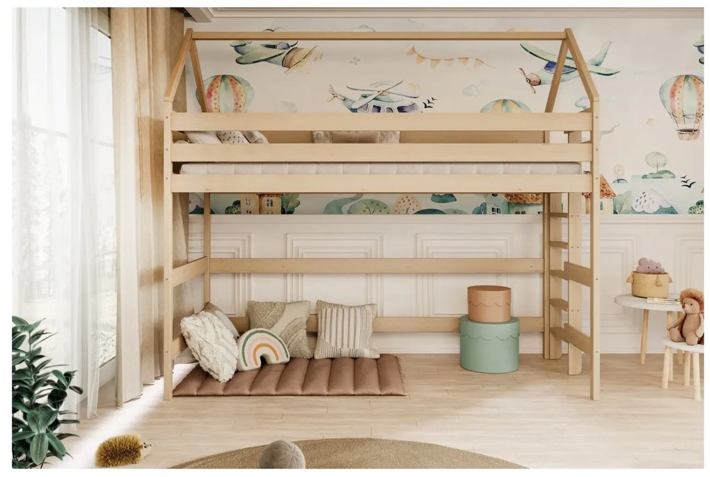Łóżko piętrowe domek TOBI 1 180x80 sosna lakierowana KOCOT KIDS