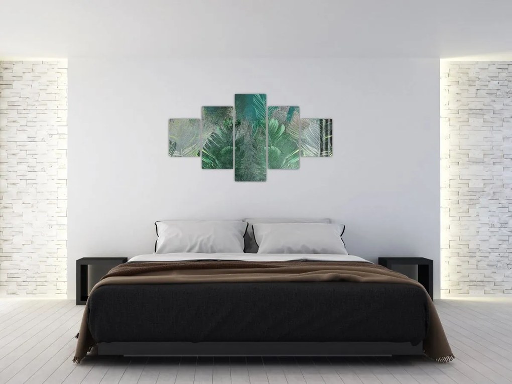 Obraz - Tekstura betonu z liśćmi (125x70 cm)