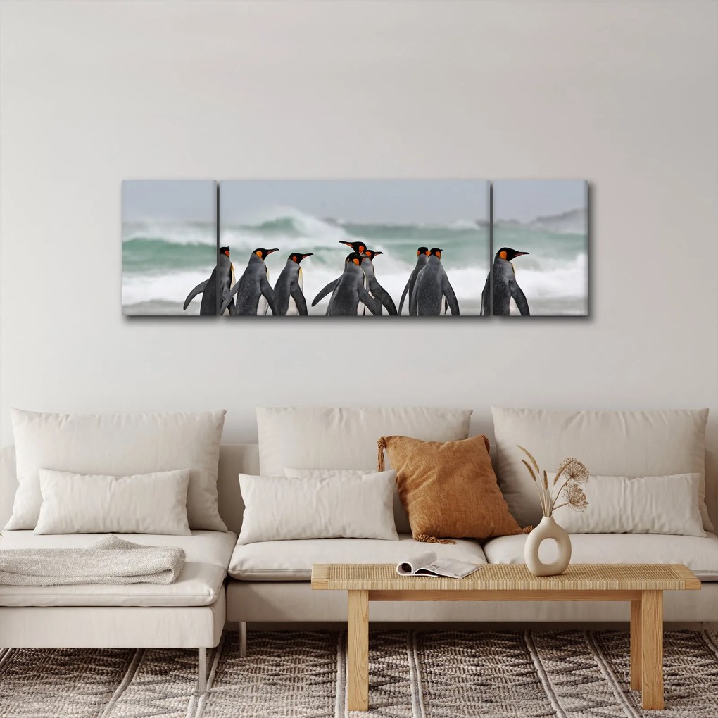 Obraz pingwinów nad oceanem (170x50 cm)