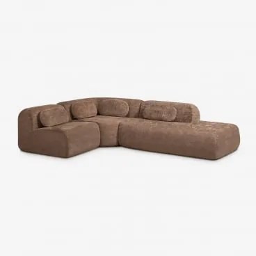 Sofa Modułowy Narożny 3-częściowy Z Prawym Szezlongiem Z Weluru Merida, Pakowany Próżniowo Szenila Karmelowy Brąz - Sklum