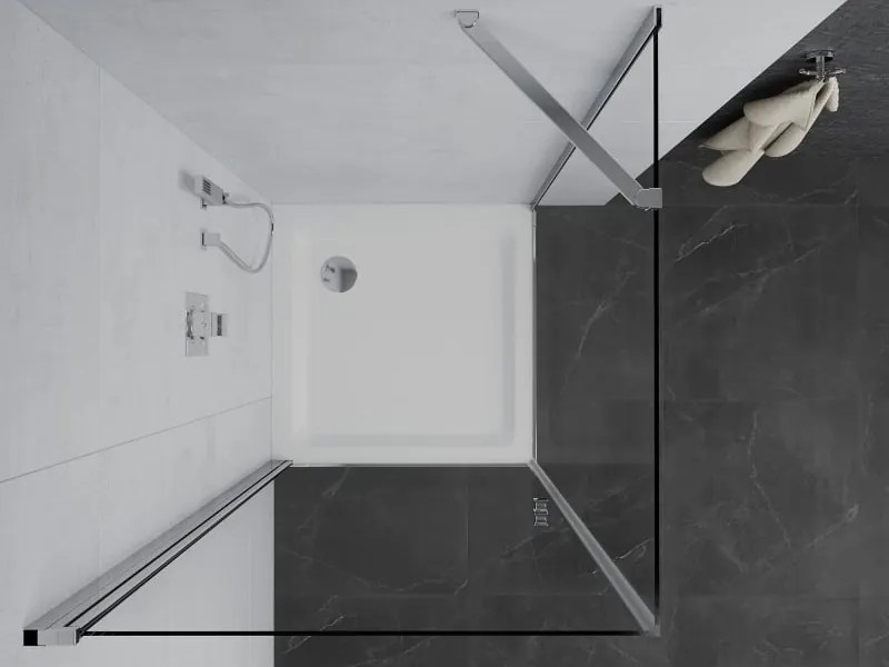 Mexen Pretoria kabina prysznicowa uchylna 90 x 90 cm, transparent, chrom + brodzik Flat - 852-090-090-01-00-4010