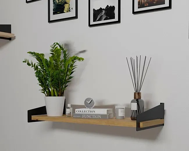 Ścienna półka na książki w stylu loft czarny + dąb artisan - Mizu 4X