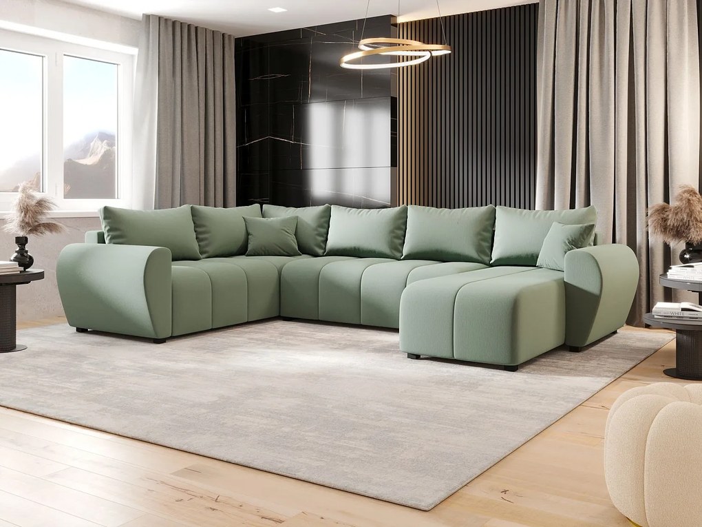 BEDANTE narożnik w kształcie U MOLISA U PLUS Cosmic 16 lewa Hellgrün z funkcją spania sofa w kształcie litery U z pojemnikiem na pościel
