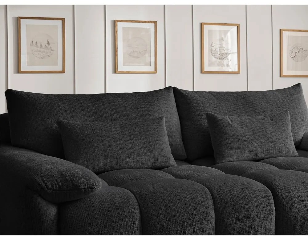 Czarna sofa z tkaniny szenilowej 264 cm Ivane – Bobochic Paris