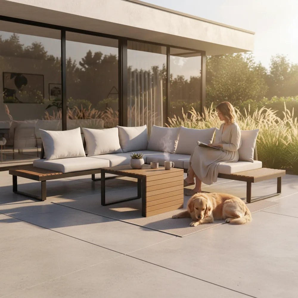 Zestaw Mebli Ogrodowych MARBELLA z Sofą Narożnikiem i Stolikiem SZARY