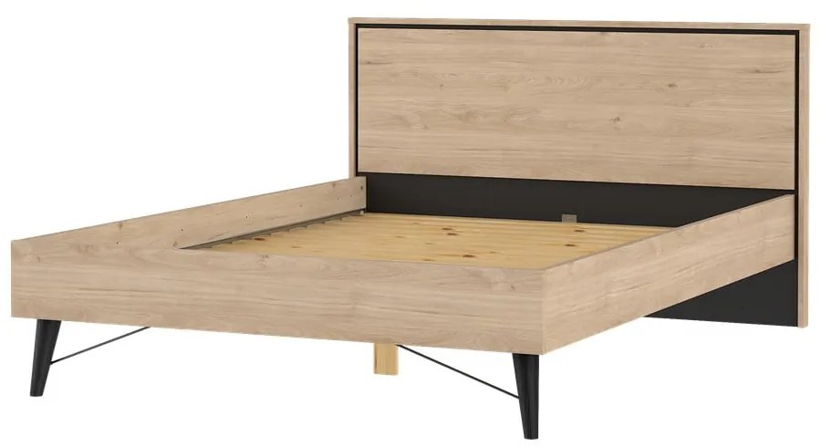 Łóżko dwuosobowe w dekorze dębu ze stelażem 140x200 cm w naturalnym kolorze Ry – Tvilum