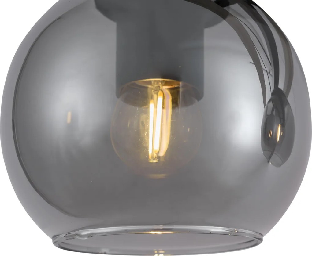 Inteligentna lampa wisząca czarna z drewnem i przydymionym szkłem, 4-źródłowa, z WiFi A60 - Aleks