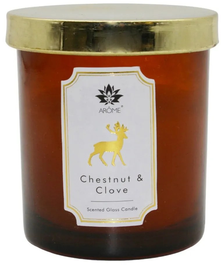 Świeca zapachowa w kolorowym szkle z pokrywką,Chestnut & Clove, 125 g