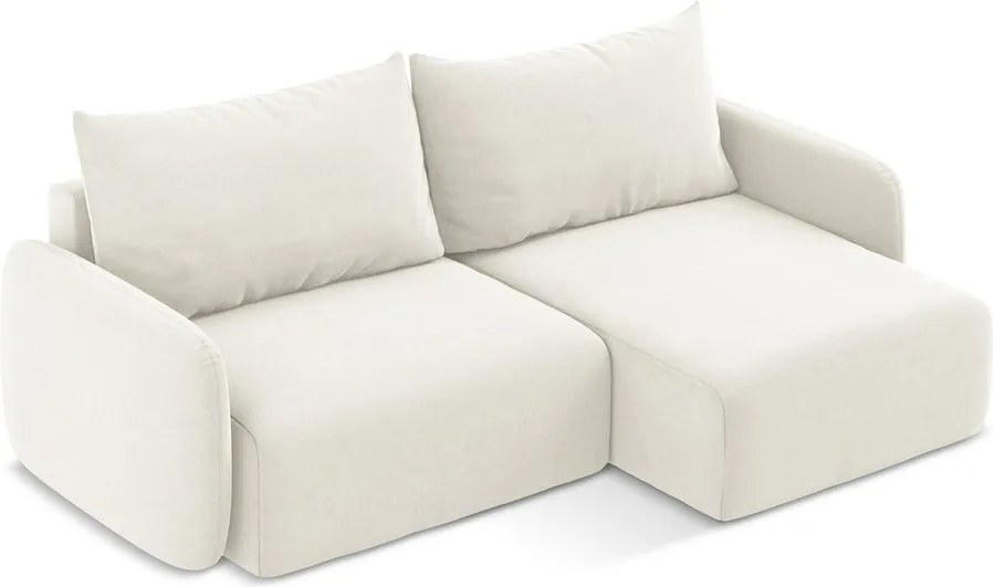 Kremowy aksamitny rozkładany/ze schowkiem narożnik (prawostronny/z szezlongiem) Kalena – Makamii