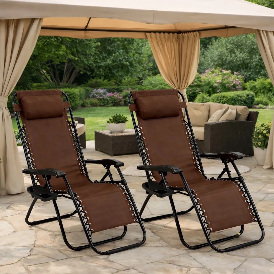 Zestaw 2 składanych leżaków ogrodowych Malibu 017, kolor brązowy