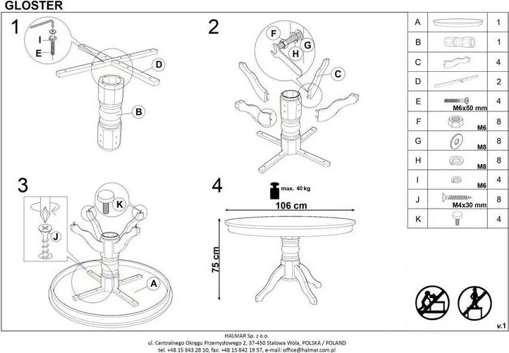 Okrągły stół Gloster na drewnianej nodze