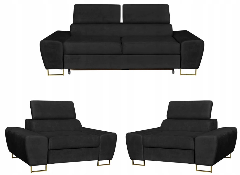 Zestaw mebli wypoczynkowych salon Bosso Sofa 2os fotele czarne Family Meble