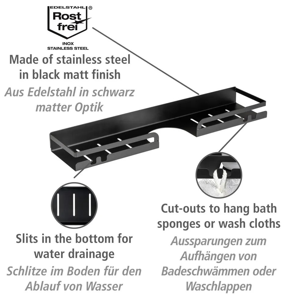 Czarna samoprzylepna półka łazienkowa ze stali nierdzewnej Altarella – Wenko