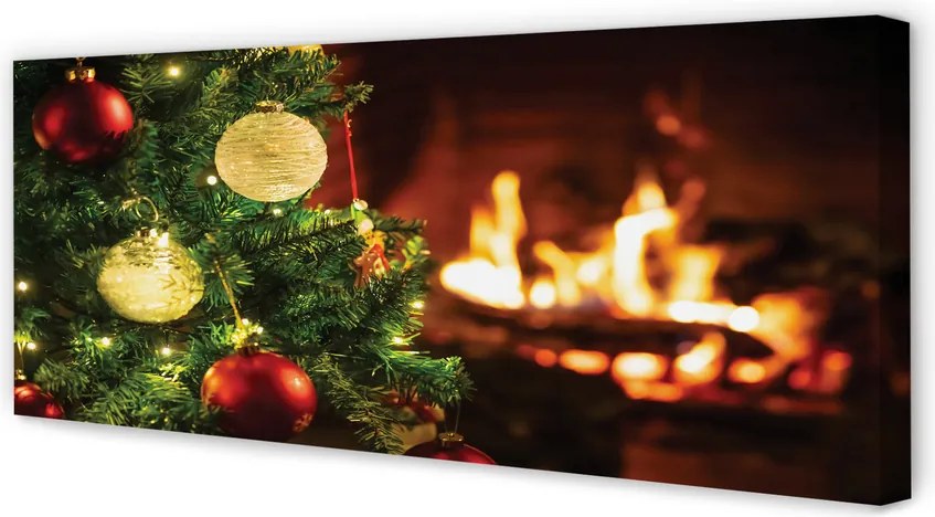 Obraz drukowany na płótnie Bombki, Gałązki i Kominek