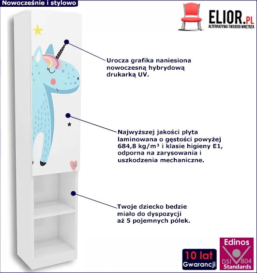 Biały regał dla dziewczynki z jednorożcem F4-H57