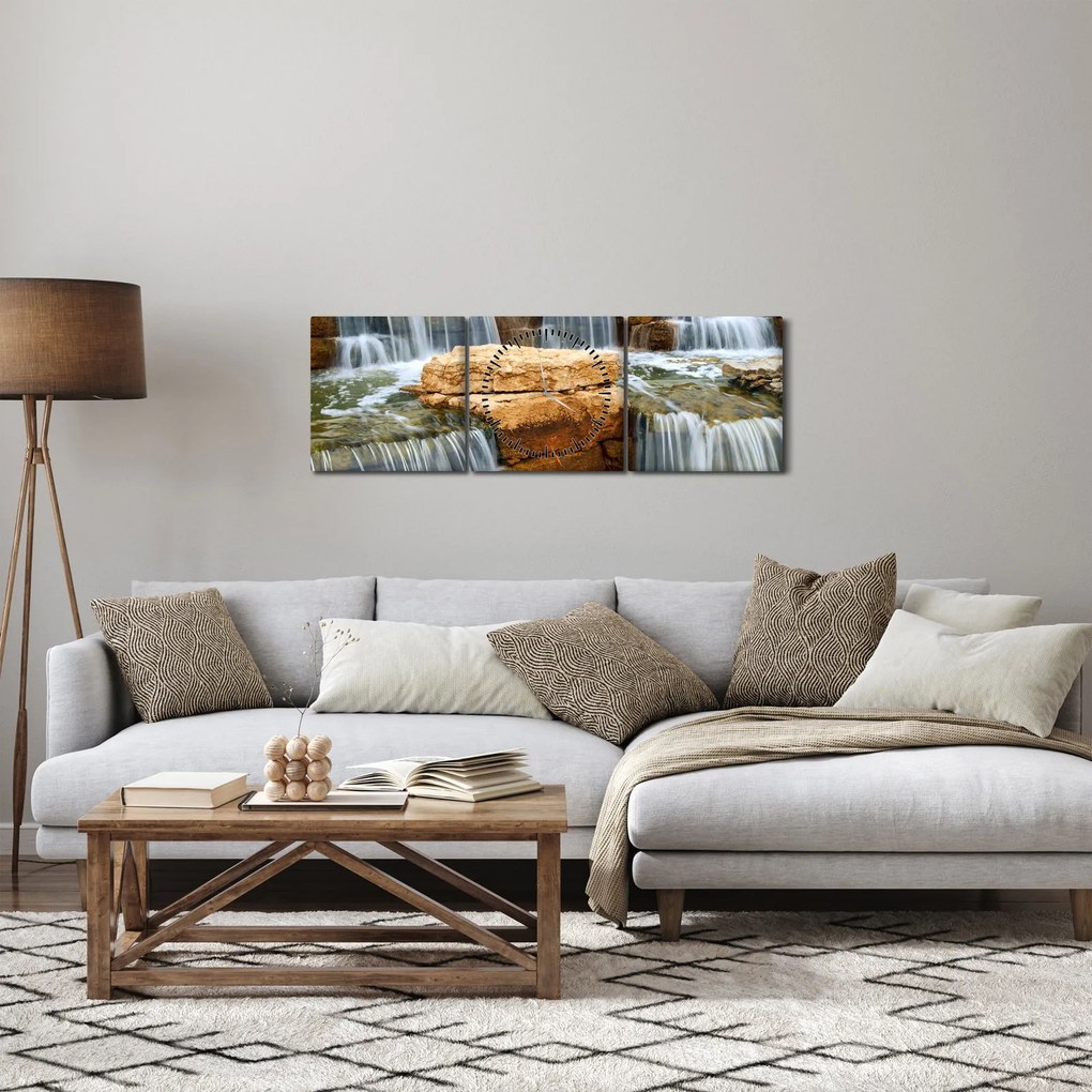 Obraz wodospadu (z zegarem) (90x30 cm)