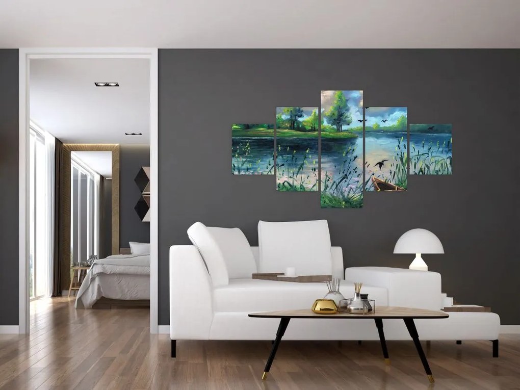 Obraz - Obraz olejny, Wczesny letni wieczór nad jeziorem (125x70 cm)