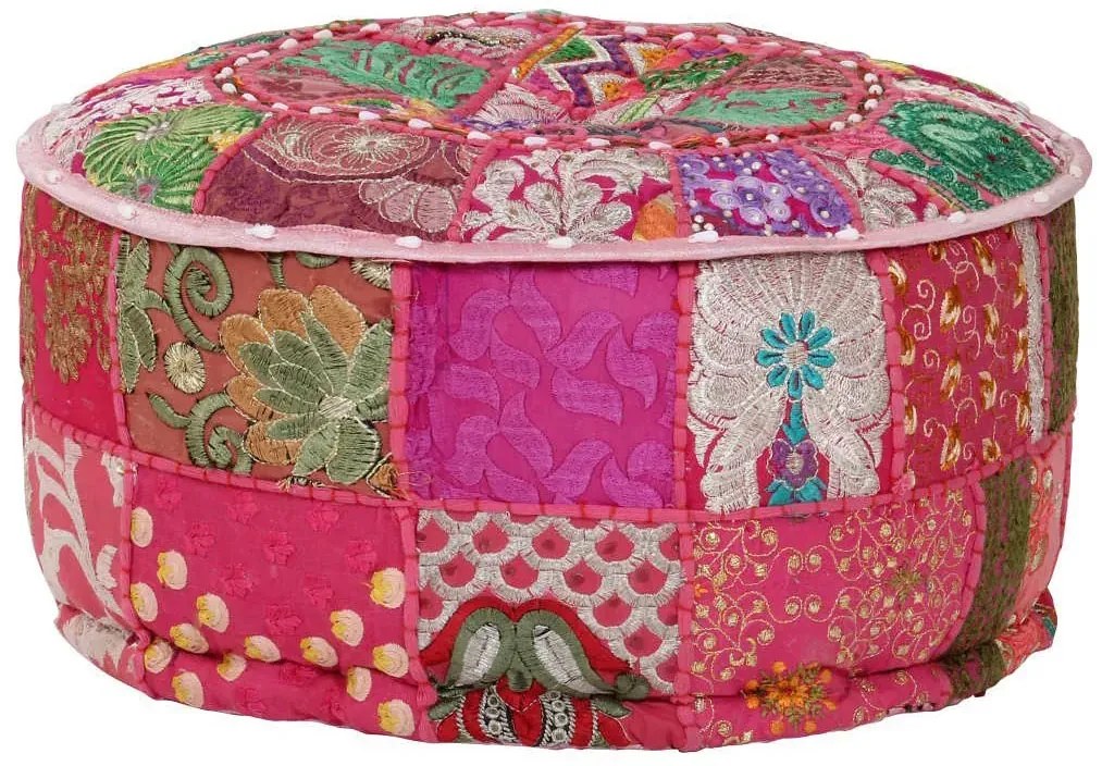 Okrągła różowa pufa patchwork - Reo 3X