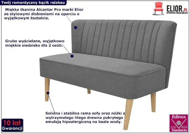 Romantyczna sofa Lernes - jasnoszara