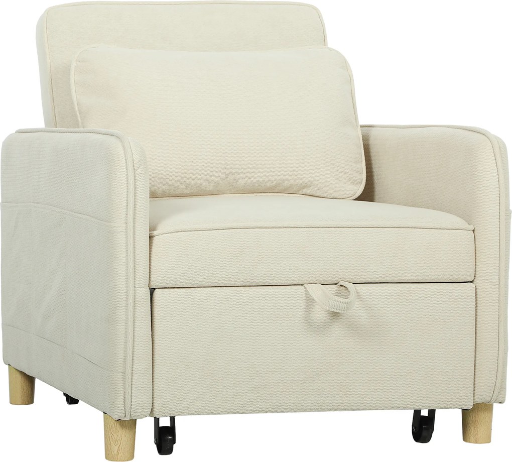 HOMCOM Fotel z funkcją spania 3 w 1, szerokie siedzisko do salonu, beżowy | Aosom PL