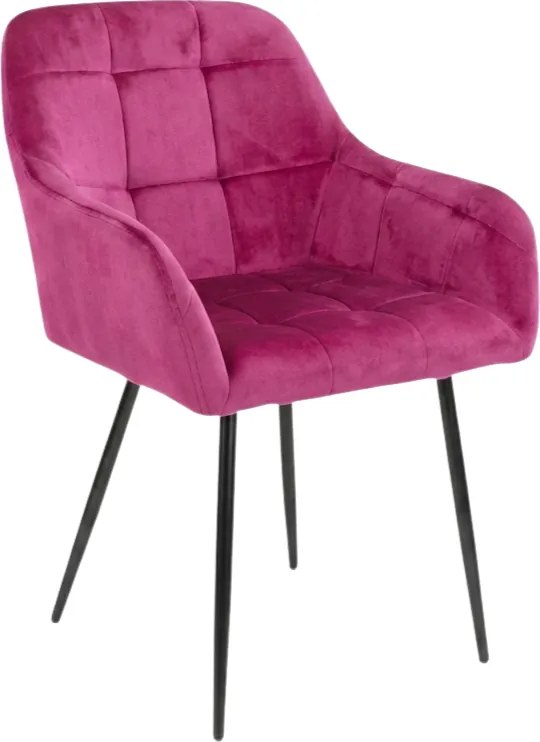 Ciemnoróżowe krzesło jadalniane LOREN VELVET z czarnymi nogami