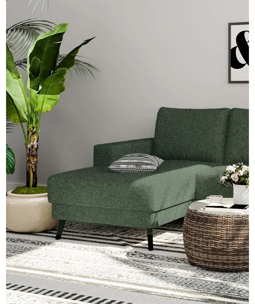 Ciemnozielony narożnik (lewostronny/z szezlongiem) Fynn – Ghado