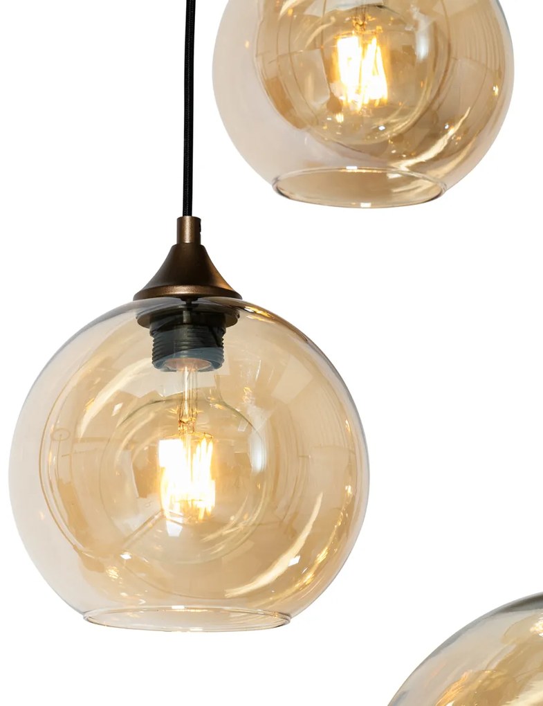 Lampa wisząca w stylu art deco ciemny brąz z bursztynowym szkłem owalnym 8-światłowa - Sandra ArtDeco Oswietlenie wewnetrzne
