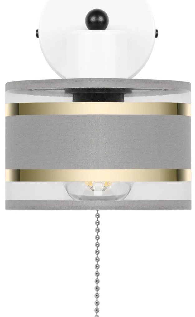 Biały kinkiet LED z włącznikiem z szarym abażurem SHWD-TI-1010WE-GR je