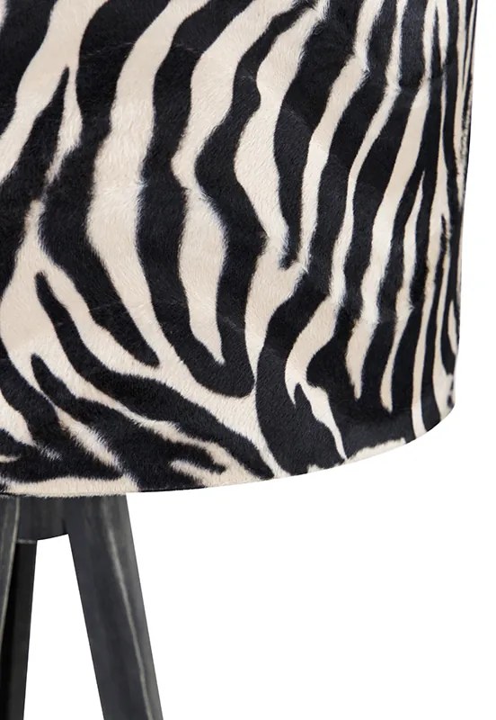 Lampa podłogowa trójnóg czarna z abażurem w pasy zebry 50 cm - Tripod Classic Nowoczesny Oswietlenie wewnetrzne