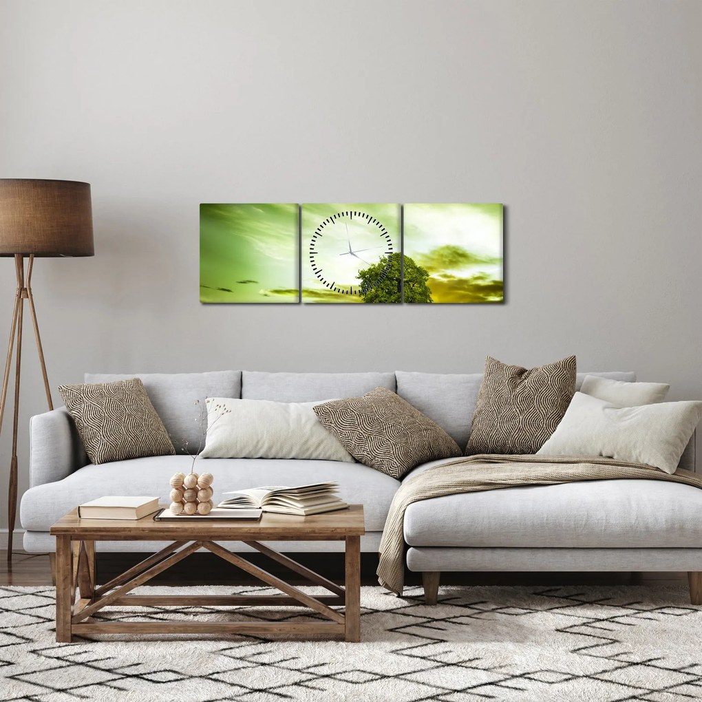 Obraz - Drzewo życia (z zegarem) (90x30 cm)