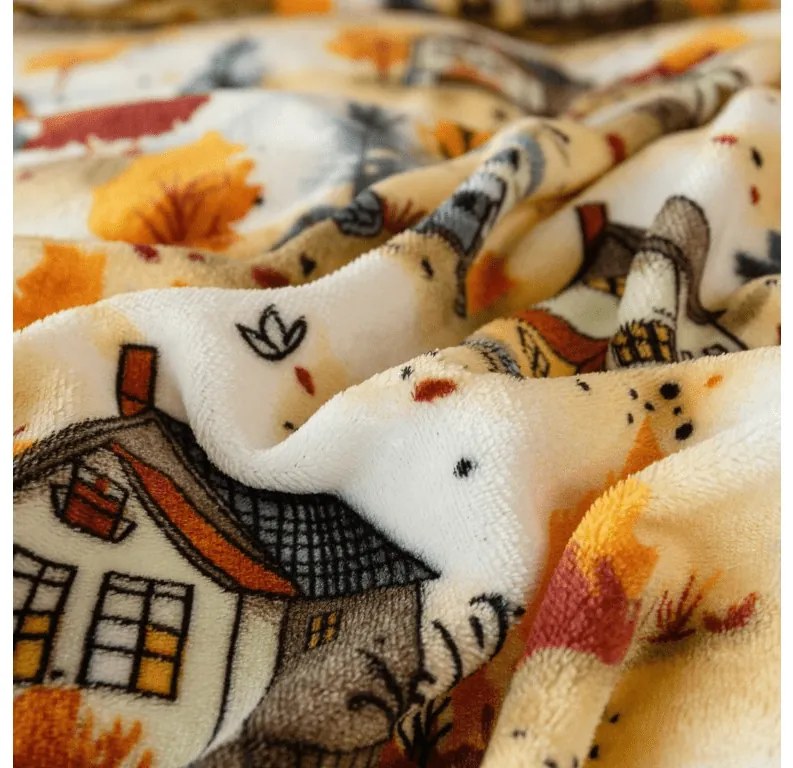 PrzytulneMieszkanie.pl PrzytulneMieszkanie.pl Pościel z mikropluszu AUTUMN VILLAGE kolorowa Rozmiar pościeli: 2 szt 70 x 90 cm | 200 x 220 cm